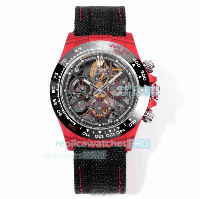 TWF Super Clone Rolex DIW Daytona Skeleton 40mm Red Quartz Carbon Fiber 4130 Watch 